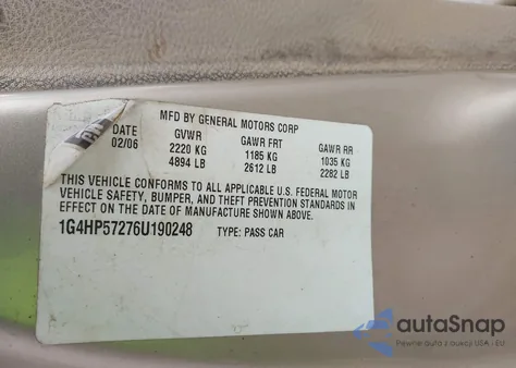 2006 Buick Lucerne Cx из США, поврежденный, VIN 1G4HP57276U190248